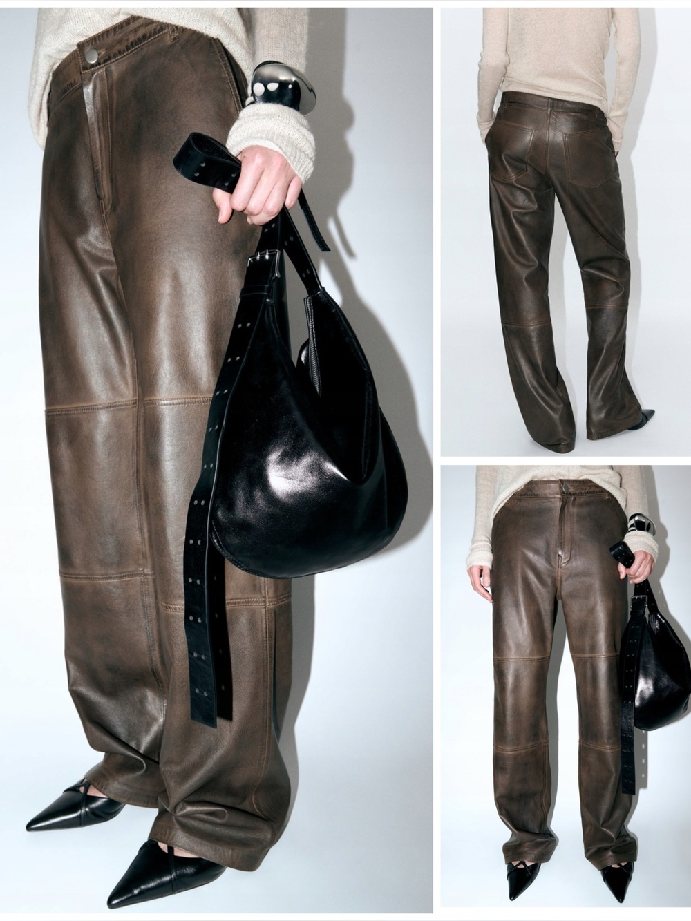 ZARA ~ ZW LEATHER COLLECTION STRAIGHT FIT LEATHER TROUSERS